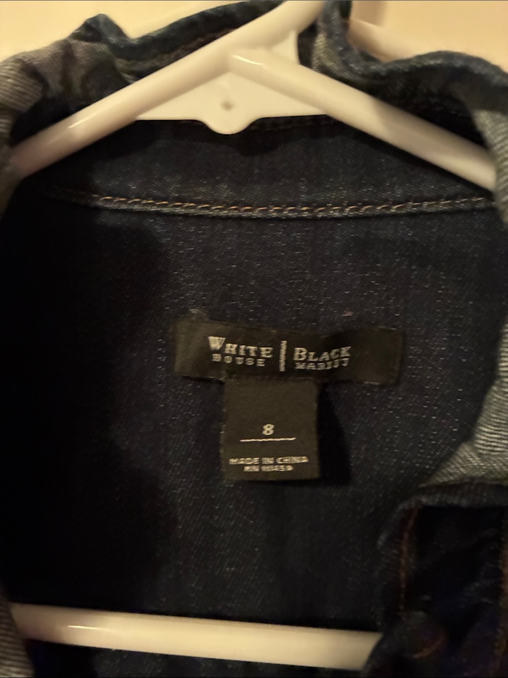 White House Black Market Dark Indigo Ruffle-Collar Denim Jacket - Picture 2 of 7